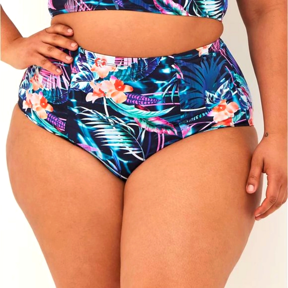 ❤️NWT TORRID SWIM BOTTOM TROPICAL - HIGH WAIST STRAPPY BIKINI BRIEF 4X
